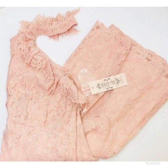NWT NANETTE LEPORE Plus Sz 16 LACE HALTER MIDI DRESS RUFFLE NECK BLUSH PINK - Picture 4 of 6